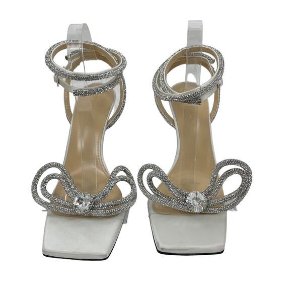 Mach & Mach Double Strap Square Toe Bow Sandals Satin White Size 42 - Picture 4 of 12